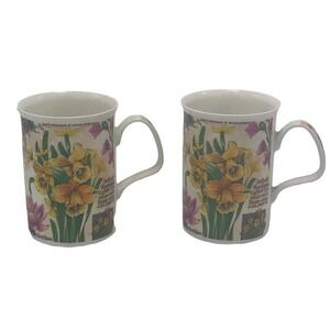 Roy Kirkham Bone China Coffee Tea Mug 1997 Secret Garden Flowers - A Pair